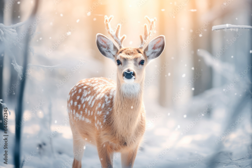 Reindeer with a beautiful winter background
