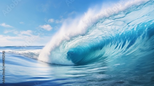 A large blue wave breaking into the ocean