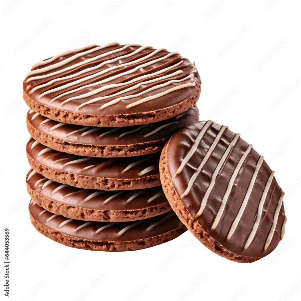 Chocolate biscuit snack isolated on transparent background, PNG