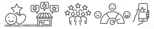 customer satisfaction, recommendation and review - thin line editable business icon set