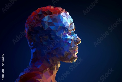 Abstract polygonal human head on dark background 3D rendering