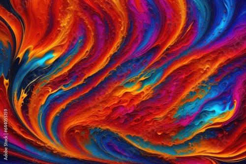 Abstract texture of flow multi vibrant vivid liquid colors. Digital art. Generative AI