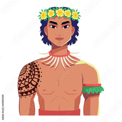 vector oceania native male cartoon illustration isolated
