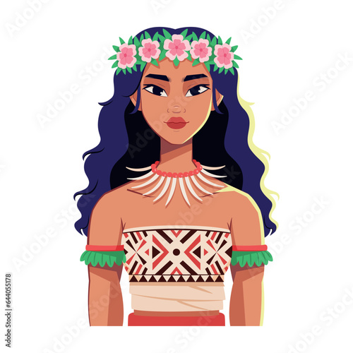vector oceania native woman cartoon illustration isolated