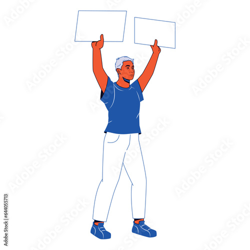 vector protest man cartoon illustration isolated sticker