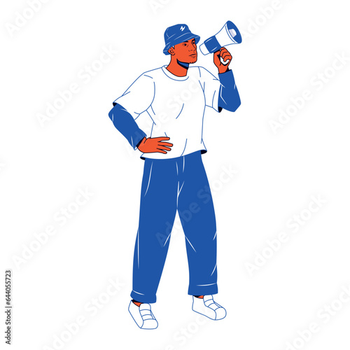 vector protest man megaphone cartoon illustration isolated sticker