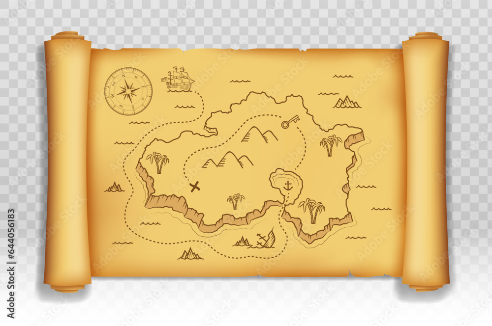 Old pirate map of treasure island on an old scroll. Template is ...