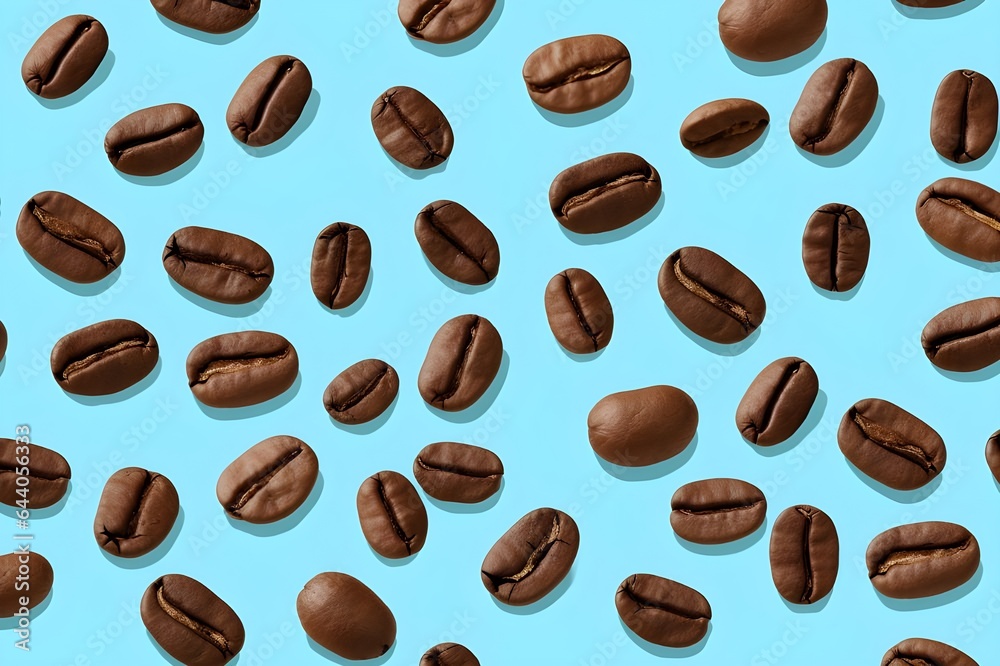 Seamless coffee beans pattern, Brown coffee beans with baby blue background Seamless coffee beans pattern, Brown coffee beans with baby blue background