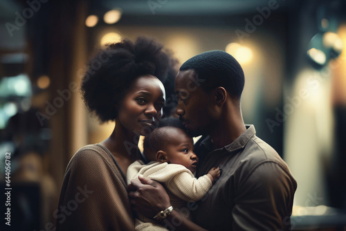 Parenthood, Father and mother and holding baby, Black African, Picture, created with Generative AI technology
