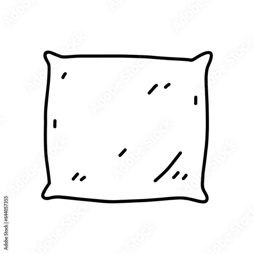 Pillow isolated on white background. Bedroom cushion. Vector hand-drawn illustration in doodle style. Perfect for cards, decorations, logo, various designs.