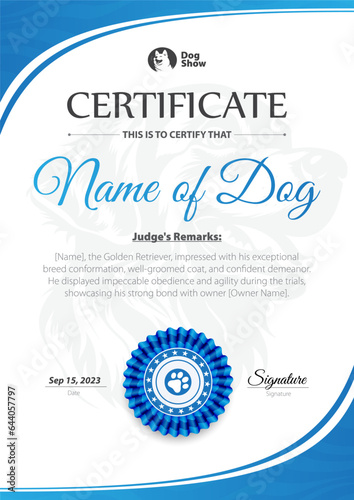 Dog Show Certificate Vector Illustration