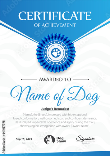 Dog Show Certificate Vector Illustration
