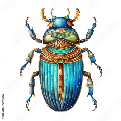 ancient Egypt scarab beetle watercolor, generative AI