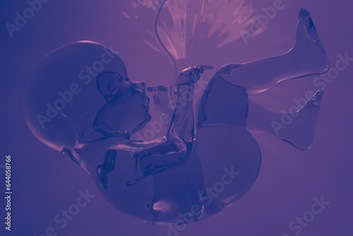 Human fetus with umbilical cord. Two-tone decorative illustration.