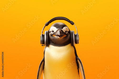 penguin in headphones. Generative Ai