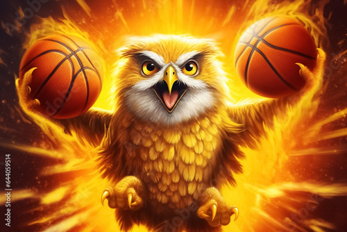 owl playing basketball. Generative Ai