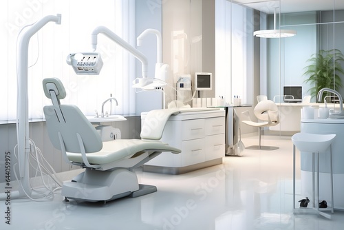 Dentist office interior with medical equipment. © Pacharee