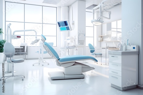 Dentist office interior with medical equipment.