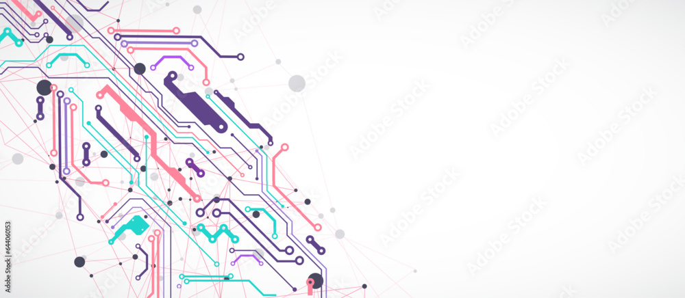 Naklejka premium Abstract background with plexus effect. Scientific and technological concept with the use of technical elements formed in the shape of a circle.