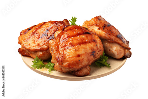 Grilled chicken on wooden isolated on a transparent background, PNG