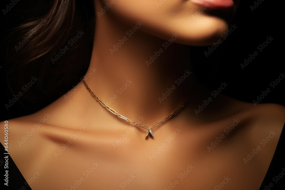 Womens neck with a gold chain necklace