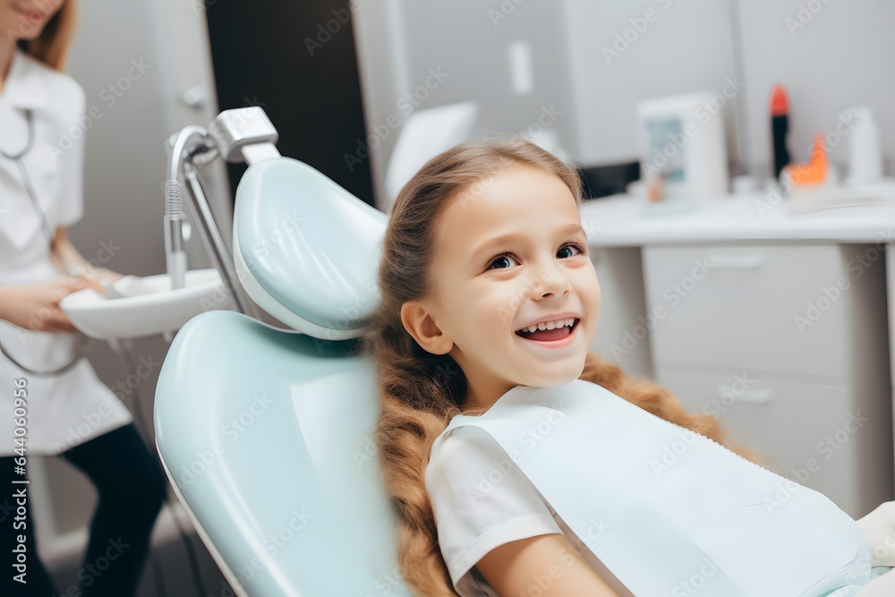 Little girl with smiling at dental clinic for healthy teeth. Little girl with smiling at dental clinic for healthy teeth.
