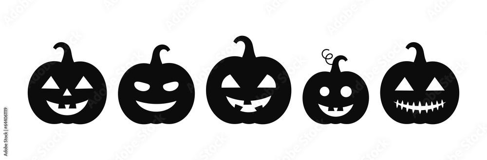 Obraz premium Halloween pumpkins Jack O Lantern icons set. PNG illustration.