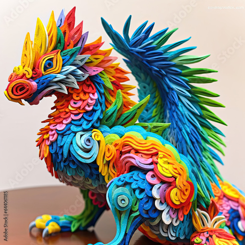 Colorful Dragon Sculpture on City Street © Moon