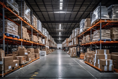 Large warehouse with shelves and boxes.