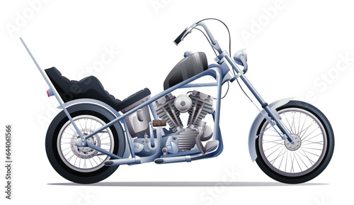 Custom chopper motorcycle vector illustration. Vintage motorcycle isolated on white background