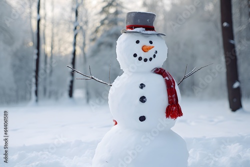 Snowman in snowy mountain. Winter season background. © Pacharee