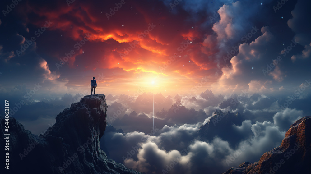 Lonely standing in cliff fantasy landscape Lonely standing in cliff fantasy landscape