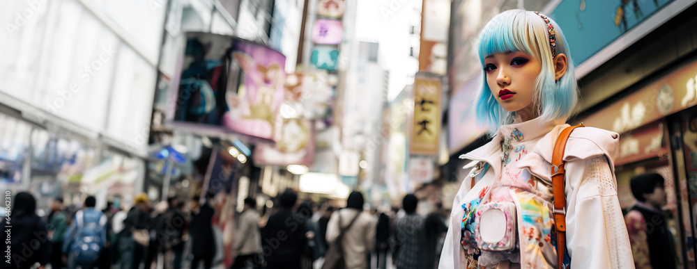 Girl dressed as anime character or Harajuku, pose at a cosplay gathering in Japan. Shallow field of view.