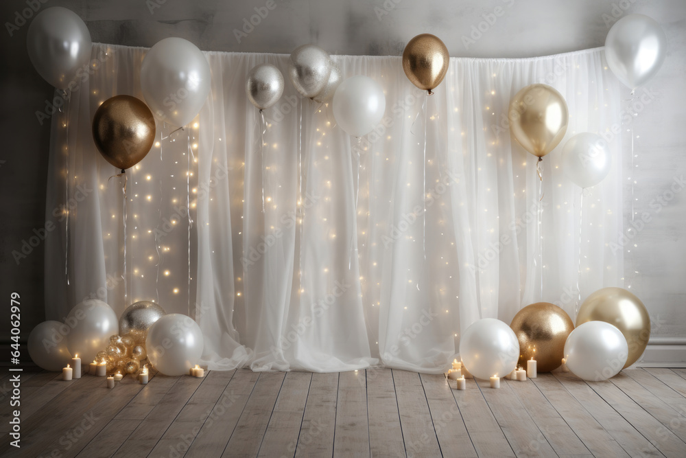 Party festive birthday photo zone with colorful balloons Party festive birthday photo zone with colorful balloons