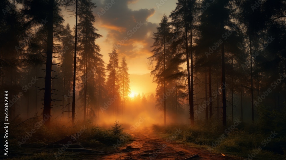 A dirt road in the middle of a forest A dirt road in the middle of a forest