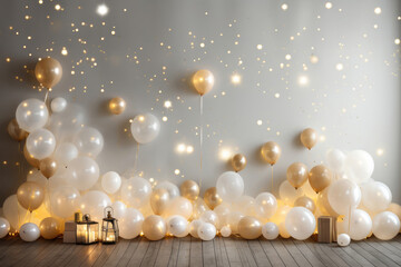 Party festive birthday photo zone with colorful balloons
