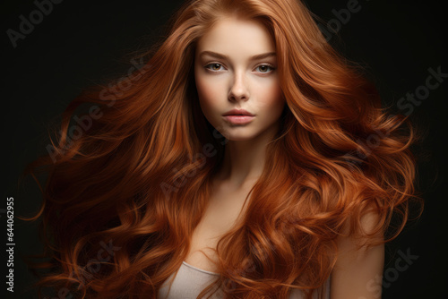 girl with luxurious hair on a dark background