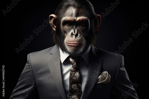 Portrait Monkey in an expensive suit on a dark background