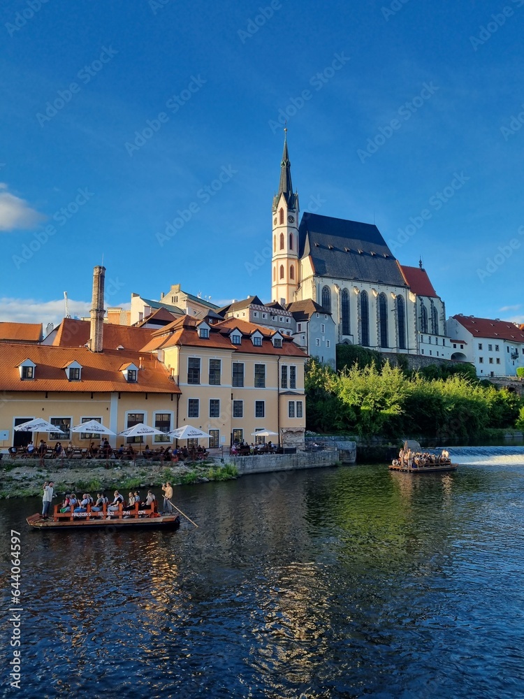 St. Vitus Church and cityscape Cesky Krumlov, Czech republic. Sunny autumn day. UNESCO World Heritage Site

