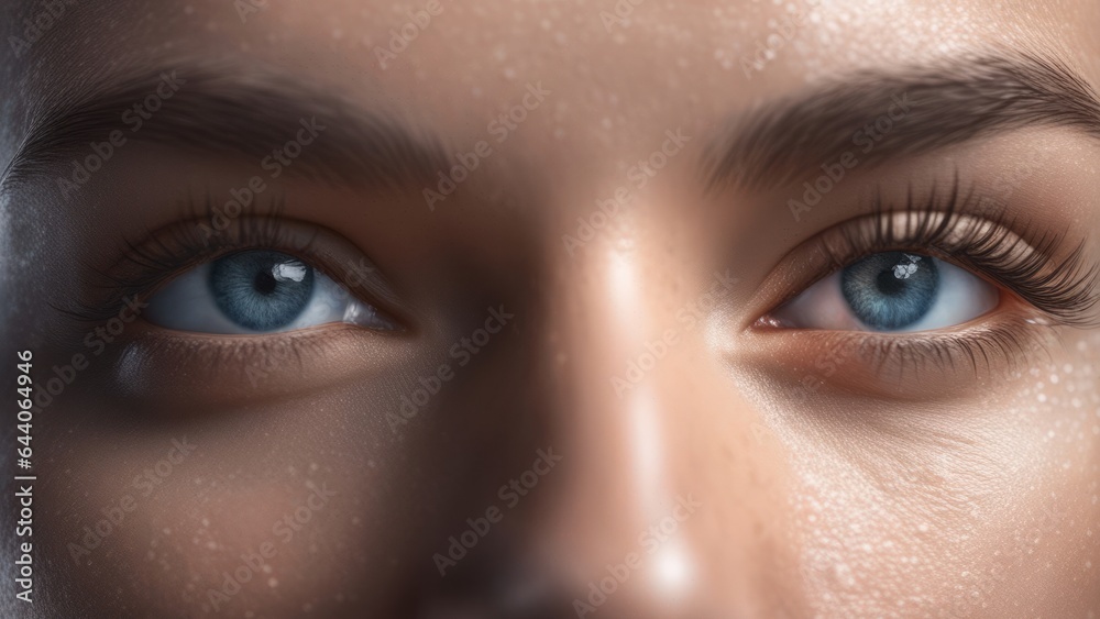 Female close-up view, blue eyes, problem skin with acne Female close-up view, blue eyes, problem skin with acne