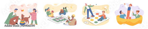 Game together. Family fun. Friendship time. Vector illustration. Lets gather our friends and have game night full of laughter and enjoyment Family time becomes even more special when we engage in