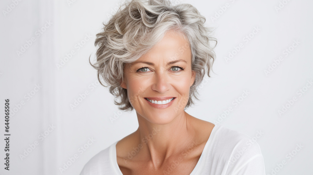 middle-aged woman on white background