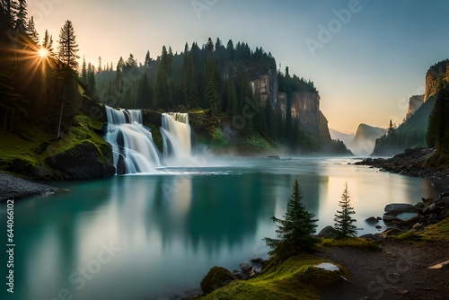 waterfall at sunset