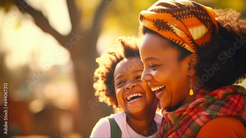 African Mother Playing with Daughter Outdoors on Sunny Day - Happy Afro Mum and Child Having Fun Together - Family, Love and Happiness Concept