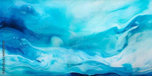 Blue Paint Background: Abstract Fluid Waves of Teal and Blue Watercolor Grunge Texture © AIGen
