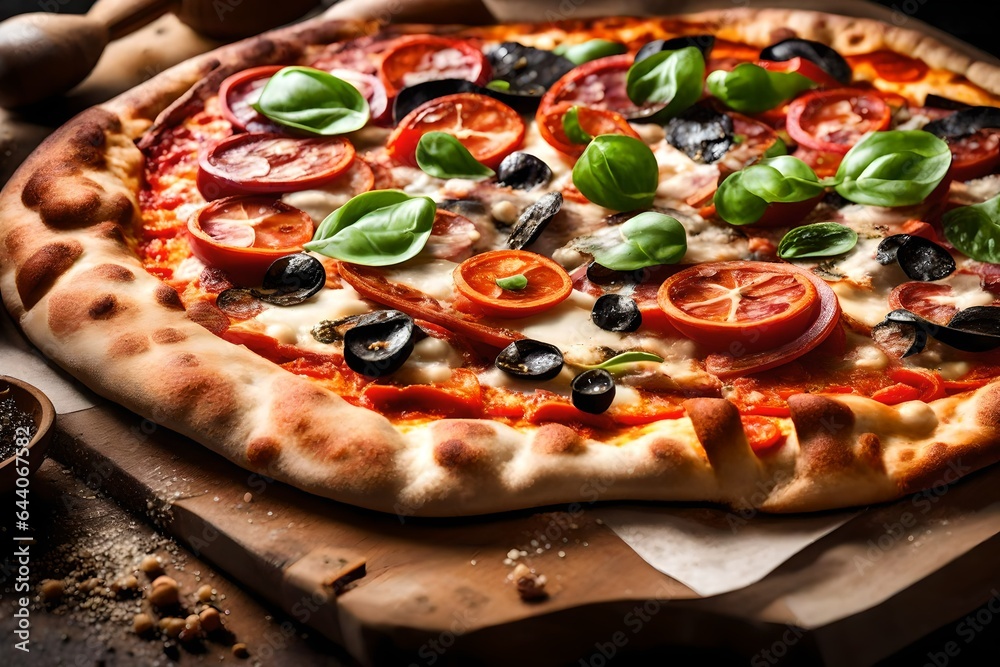 Dazzling image of a freshly baked pizza, from the oven. Dazzling image of a freshly baked pizza, from the oven.
