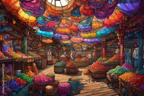 Vibrant market bazaar awakens with a kaleidoscope of colors 