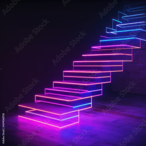 Glowing Neon Stairs  Urban Nightlife