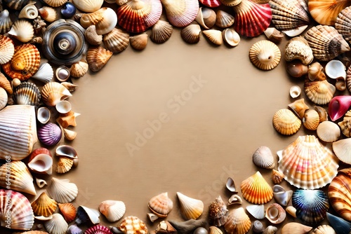 seashells frame on the sand