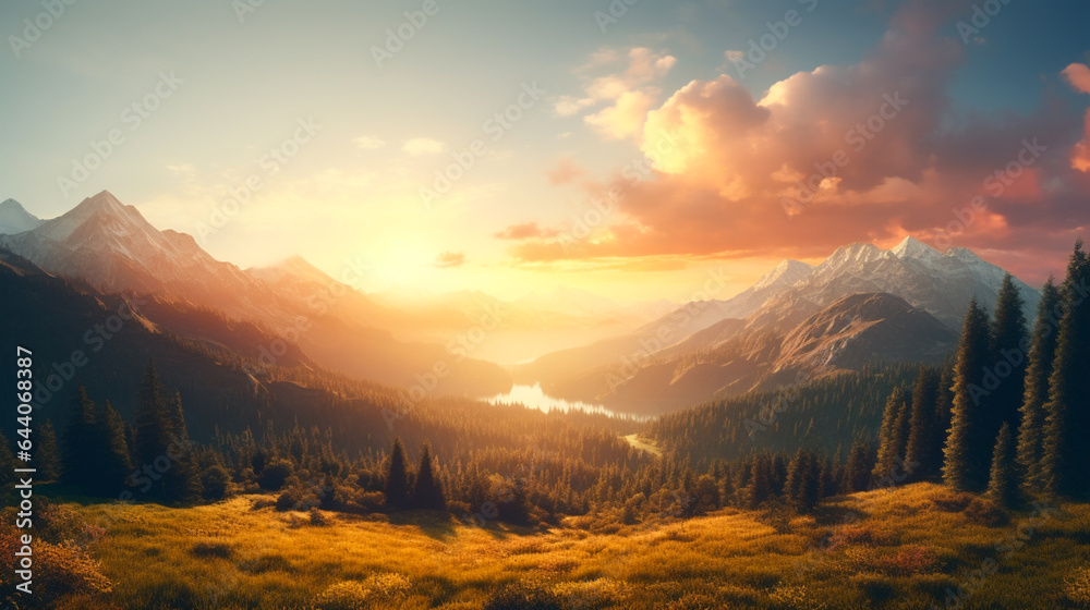 Majestic mountain landscape at golden hour. Majestic mountain landscape at golden hour.